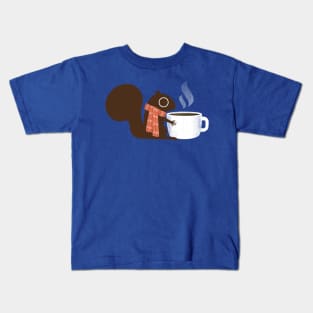 Cute Squirrel Loves Hot Coffee Kids T-Shirt